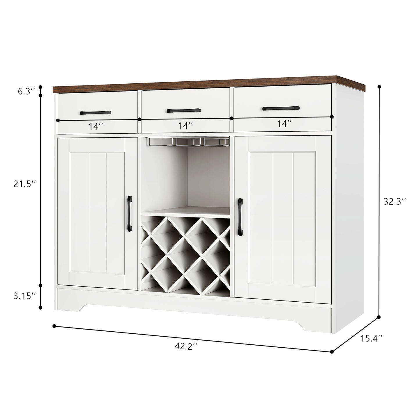 Nifamembo Modern Sideboard Buffet Cabinet w/Wine & Glass Rack, 3 Drawers with 2 Adjustable Shelf for Kitchen