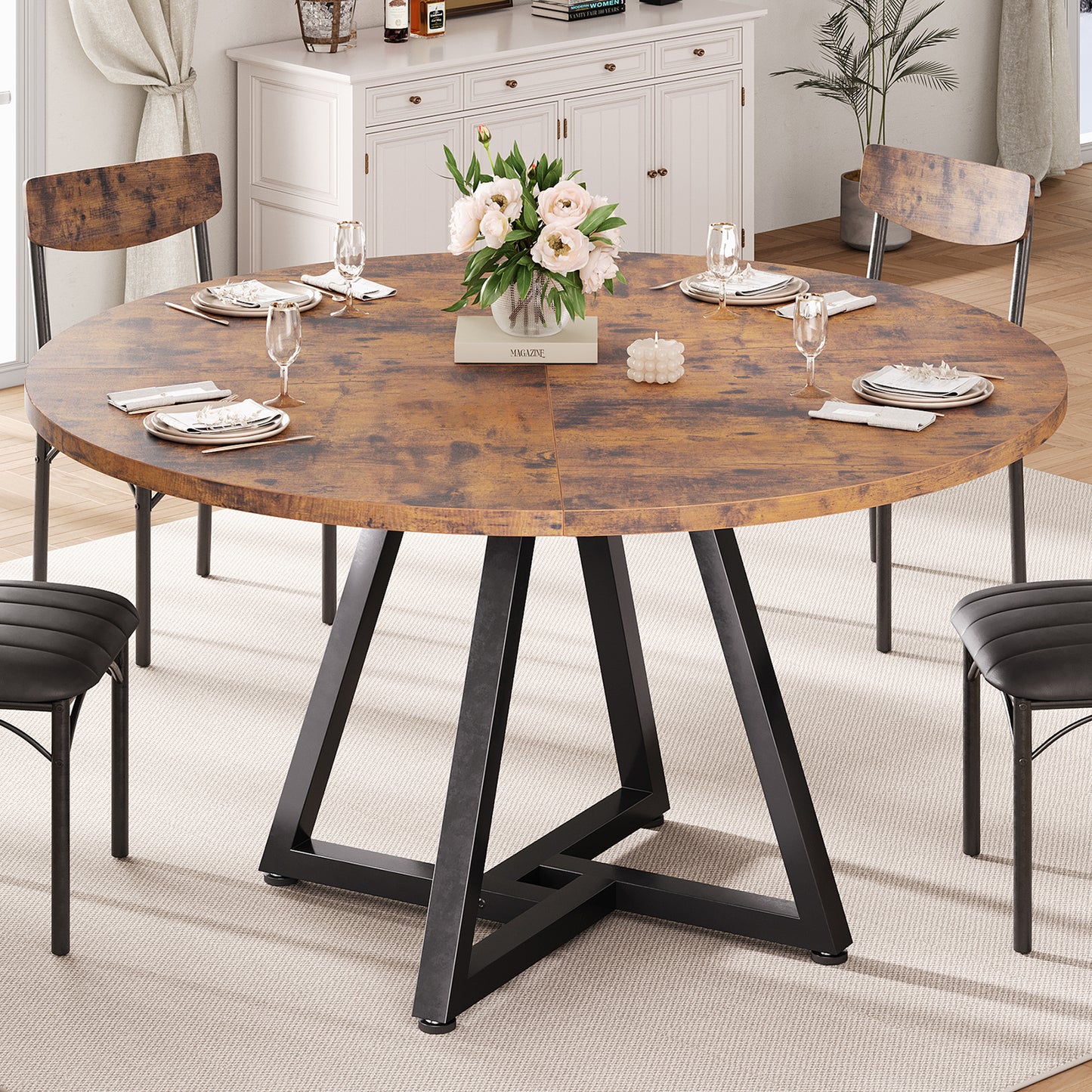 Hijob 47 Inch Rustic Round Dining Table, Circle Dining Table for Dining Room, Home(Only Table)