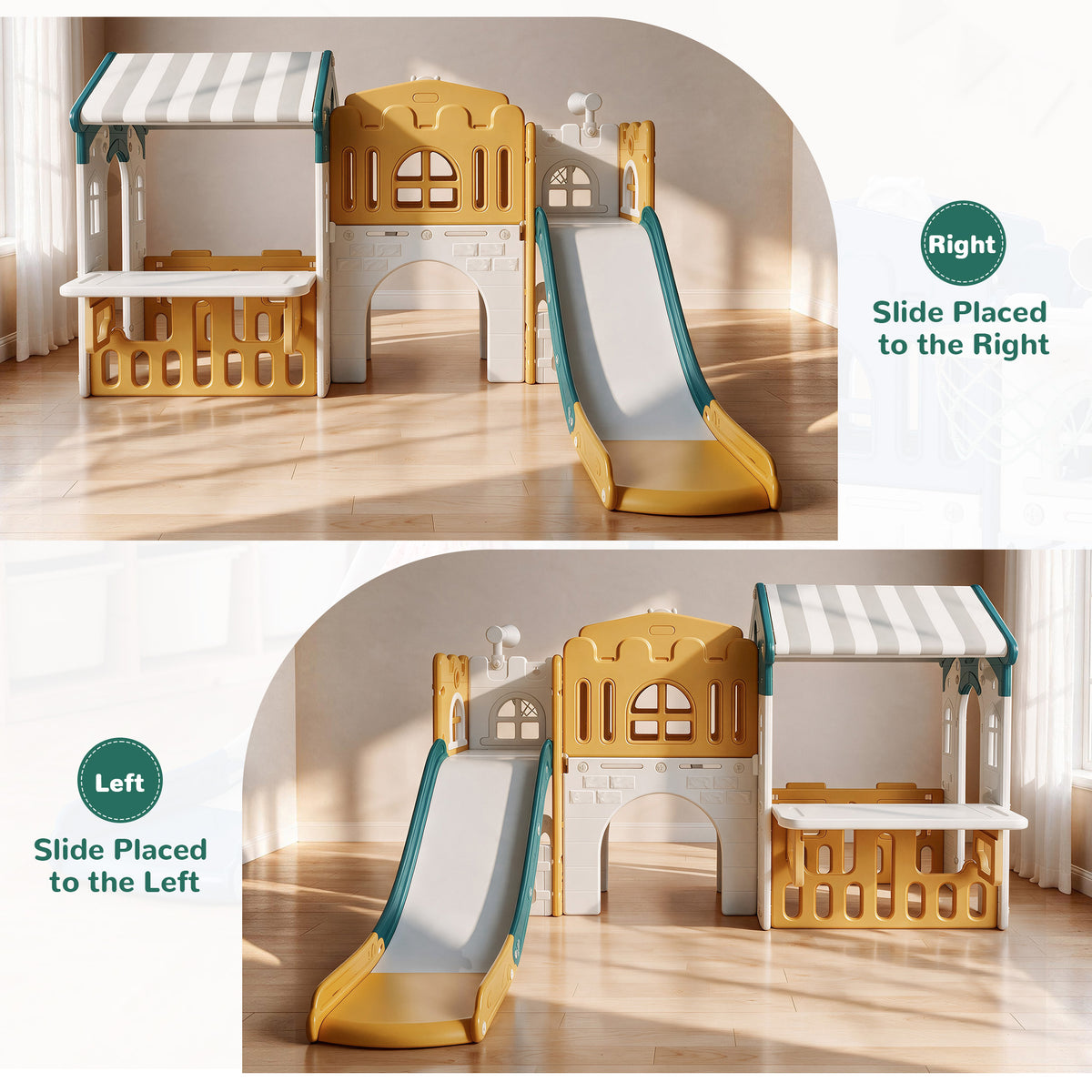 Vipuse Playhouse Playsets with Slide, 9 in 1 Playground Toddler Slide for Indoor Outdoor Backyard,Yellow & Green
