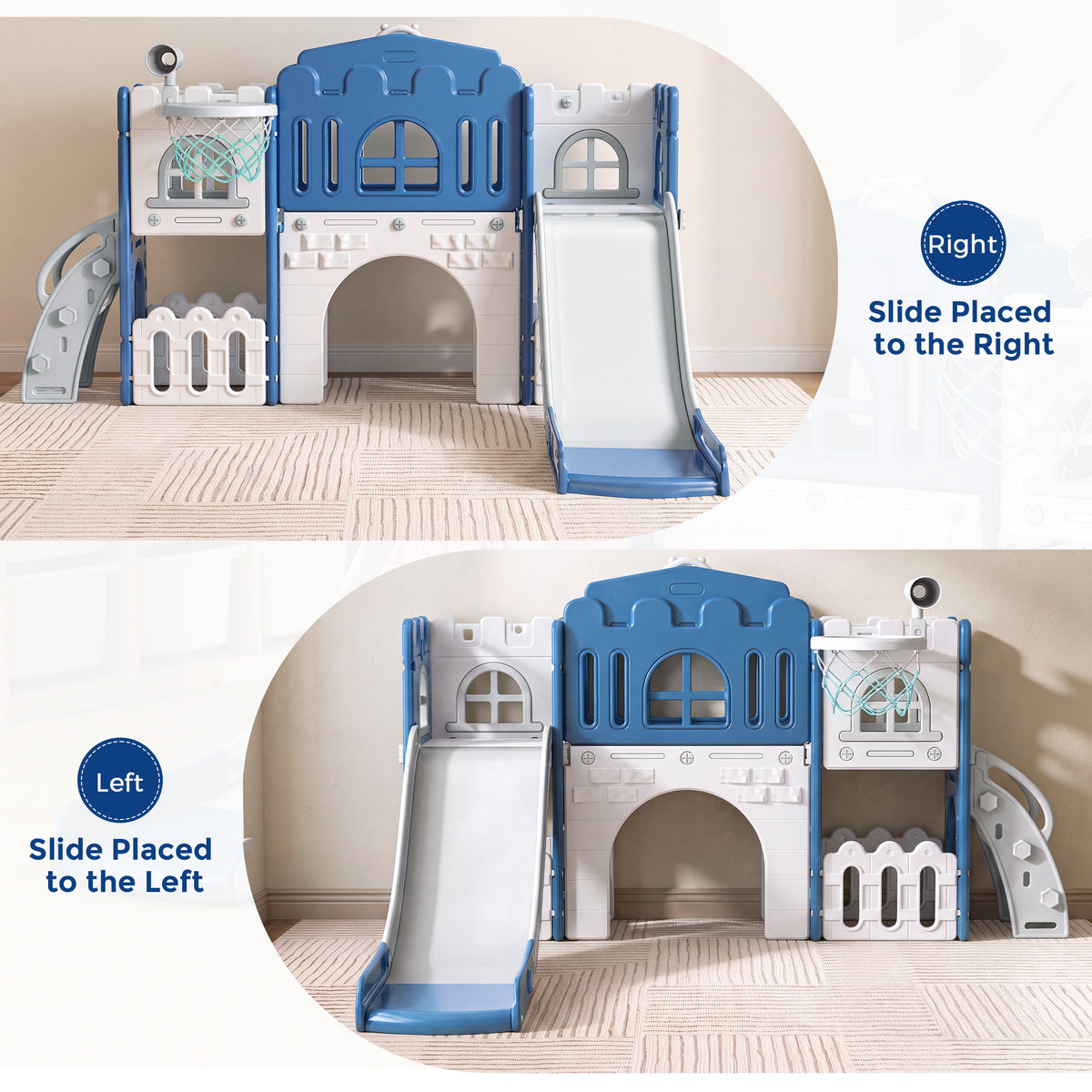 Vipuse 9 in 1 Toddler Slide Playset for Kids Indoor/Outdoor for Toddlers Age 1+, Blue & Gray