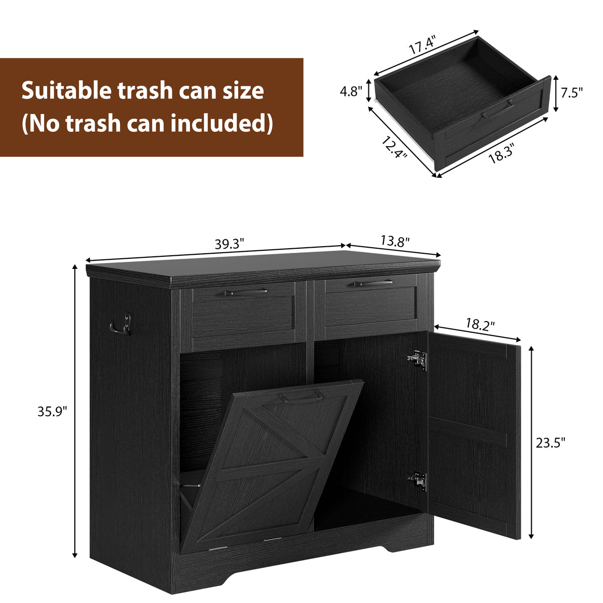Hijob Tilt Out Cabinet, Freestanding Modern Buffet Cabinet Sideboard Coffee Bar and Kitchen Sideboard, 2 x 10 Gallon Capacity(No Include Barrel)