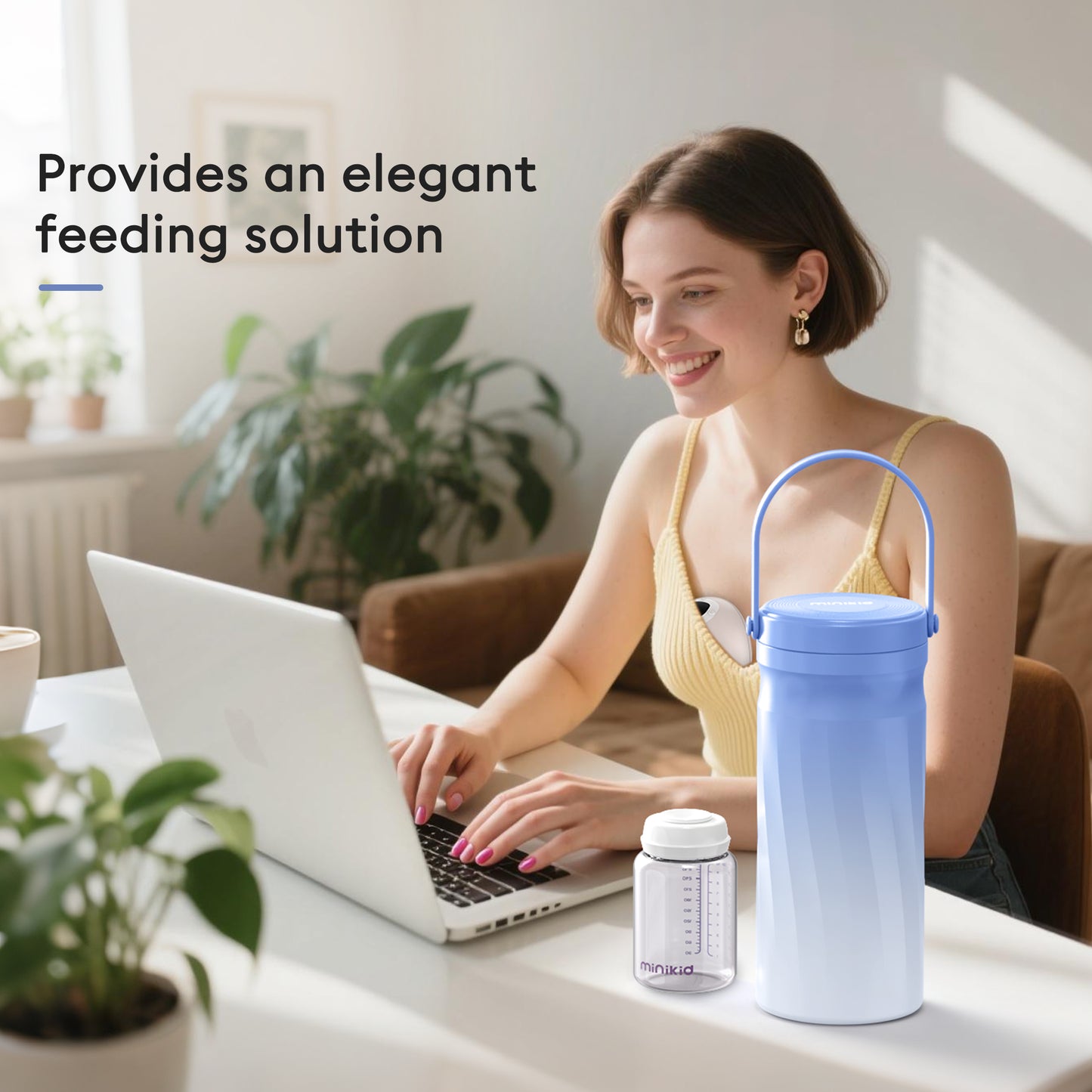 Minikid Portable Breast Milk Cooler,24H+ Extended Outdoor Cooling,20 OZ Travel Breastmilk Chiller with 2Pcs Baby Bottles for Breastmilk Storage,Blue-Purple