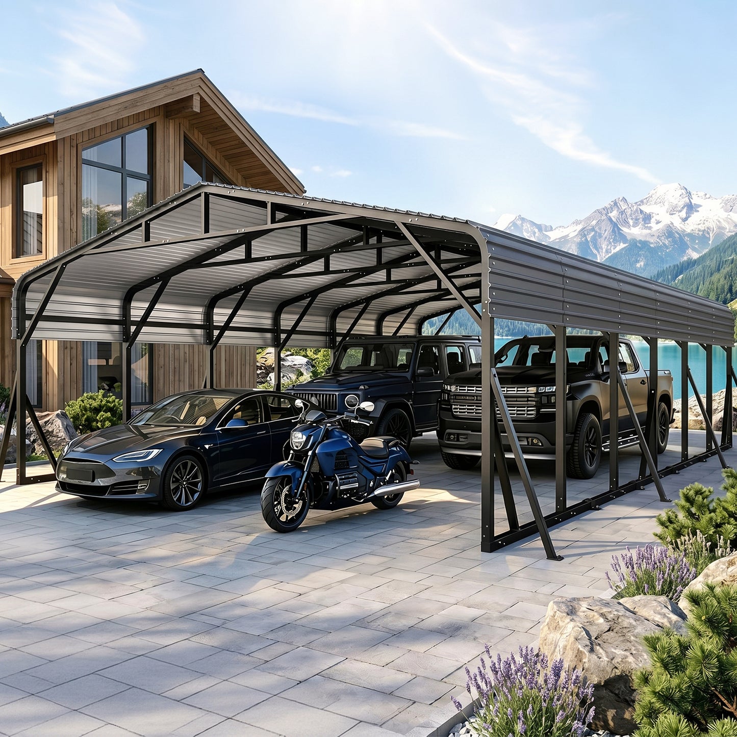 Cocosity 20x30 FT Large Outdoor Metal Carport, Heavy Duty Hardtop Car Shelter with Reinforced Supports for Multiple Vehicles, RV, Boats, Tractors and Farm Equipment