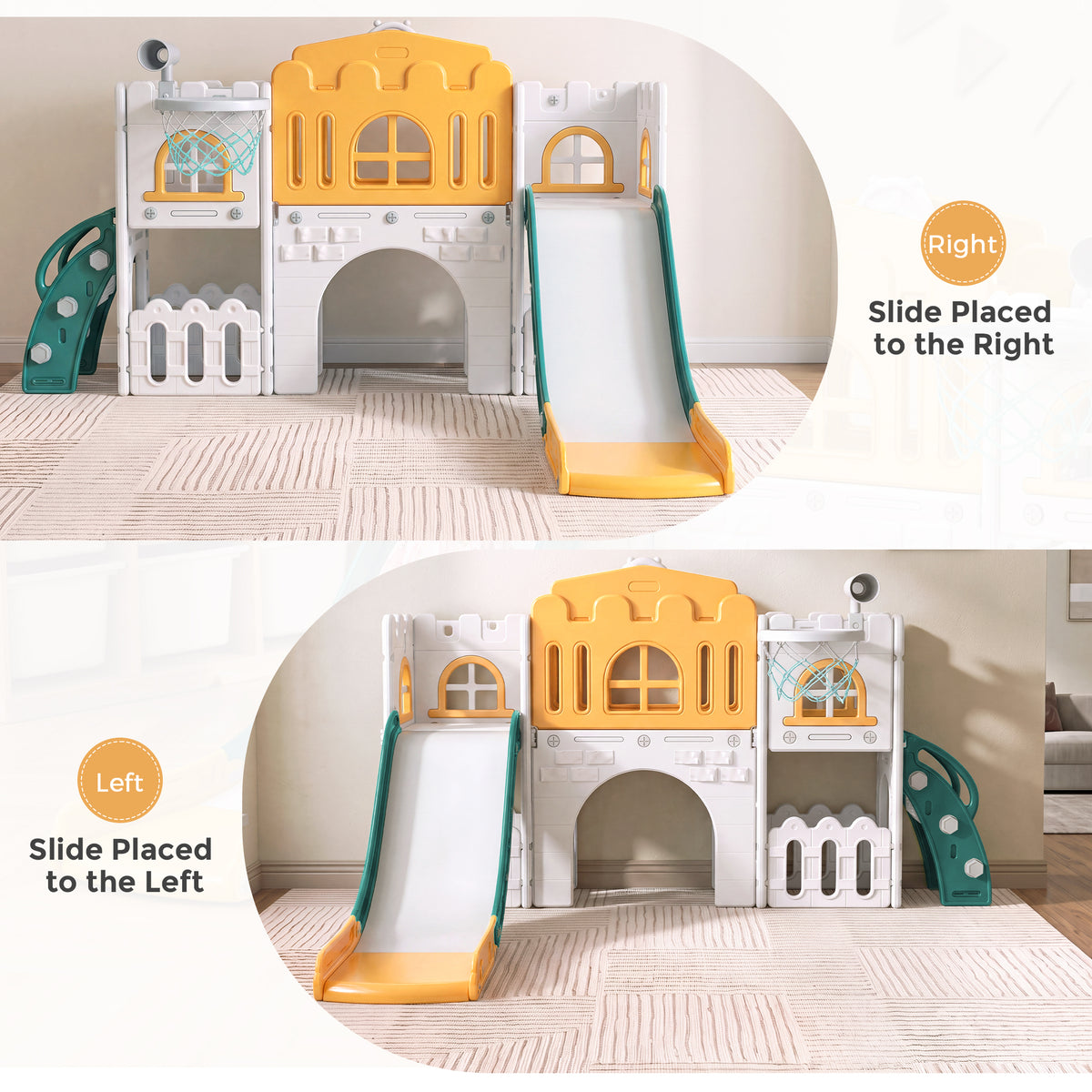 Vipuse 9 in 1 Toddler Slide Playset for Kids Indoor/Outdoor for Toddlers Age 1+, Yellow & Green
