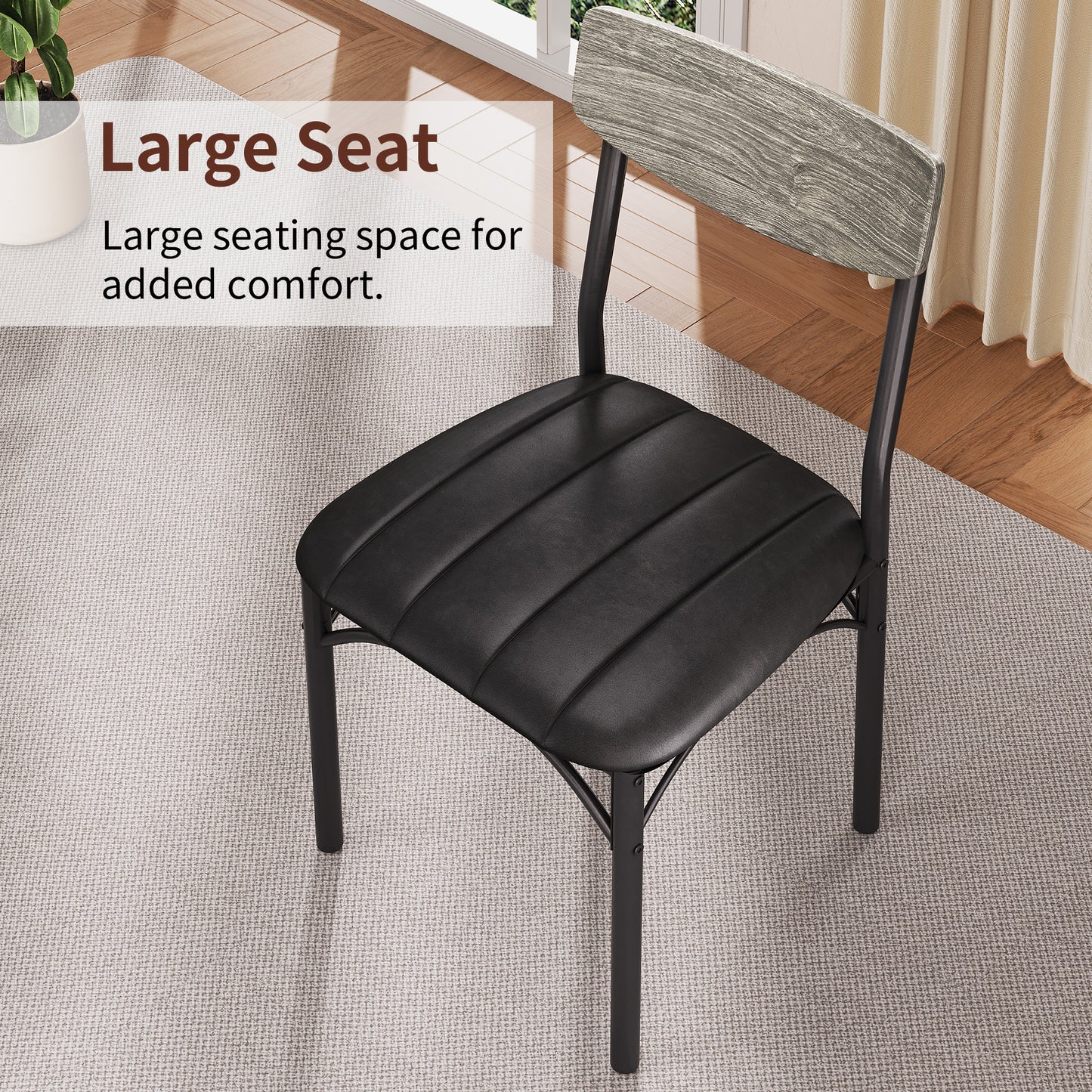 Hijob Dining Chairs Set of 4, Mid-Century Modern Upholstered PU Dining Room Chair, Metal Legs for Kitchen Dining Chairs, Gray