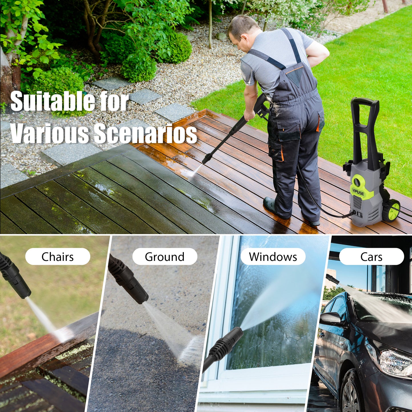 Vipuse Pressure Washer,4200 PSI 2.8GPM Car Washer with 23FT Hose /Rotatable 0-120° Nozzle/350ML Foam Cannon,Clean Tool for Cars/Fences/Patios/Floor
