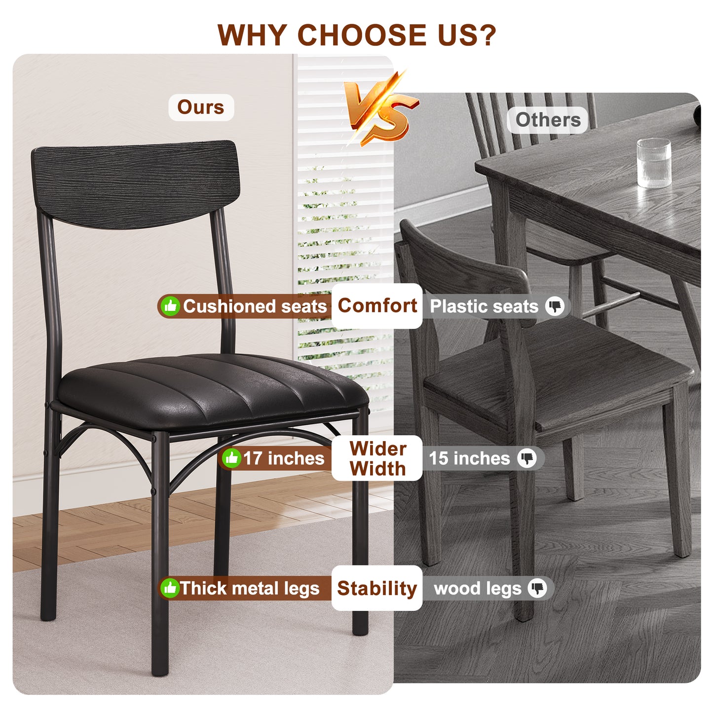 Anyact 18" Dining Chairs Set of 4, Mid-Century Modern Upholstered PU Dining Room Chair, Metal Legs for Kitchen Dining Chairs, Black