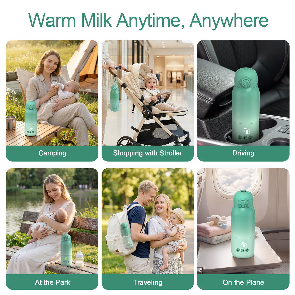 Vipuse Upgraded Bottle Warmer for Baby , Dual Heating Modes for Breast Milk and Water, 12 OZ Portable Milk Warmer, Green