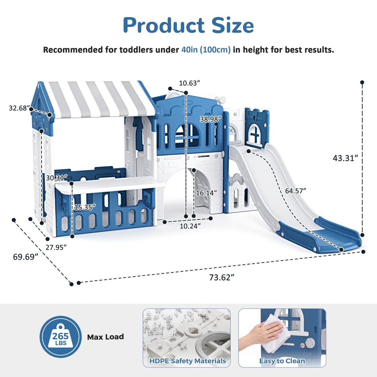 Vipuse Slide for Kids,9 in 1 Toddler Climber Playground Playset for Indoor Outdoor Backyard Home, Blue & Gray