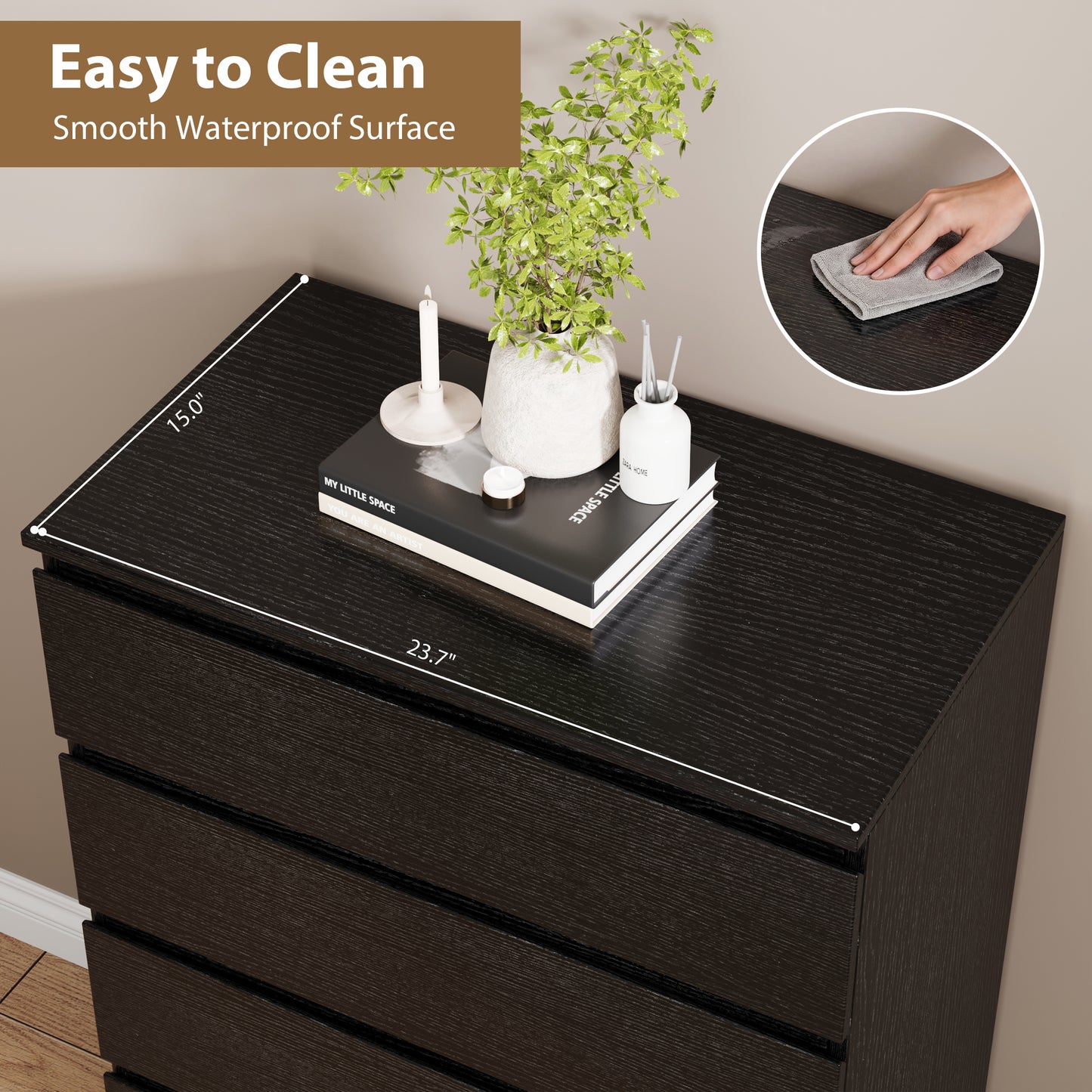 Hijob 5 Drawer Dresser, Modern Storage Cabinet for Bedroom, Tall Chest of Drawers for Living Room Bedroom, Black