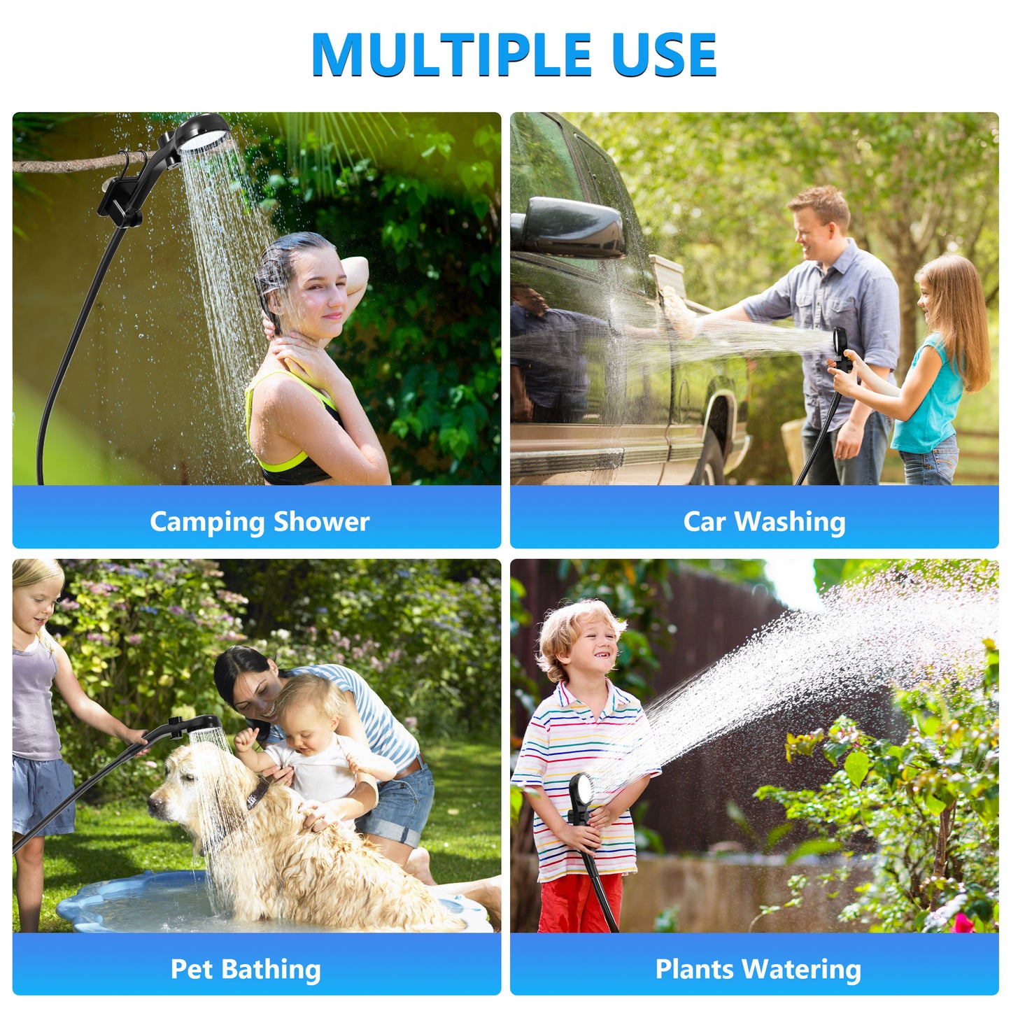 Vipuse 7800mAh Battery Powered Portable Bath Shower Kit with Foldable 5 Gallon Bucket for Hiking/Travel/Car/Pet Washing