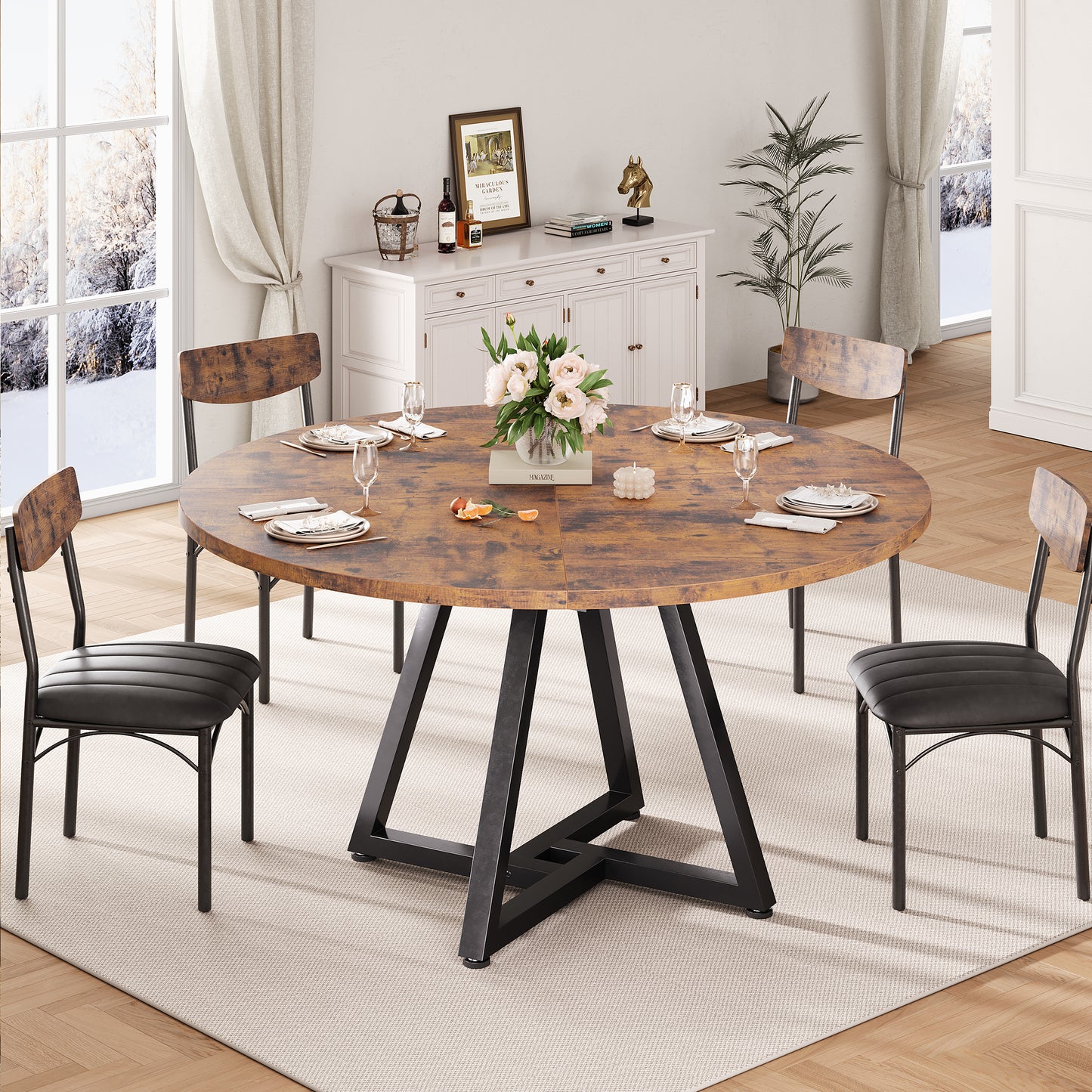 Anyact 47 Inch Rustic Round Dining Table, Circle Dining Table for Dining Room, Home(Only Table)