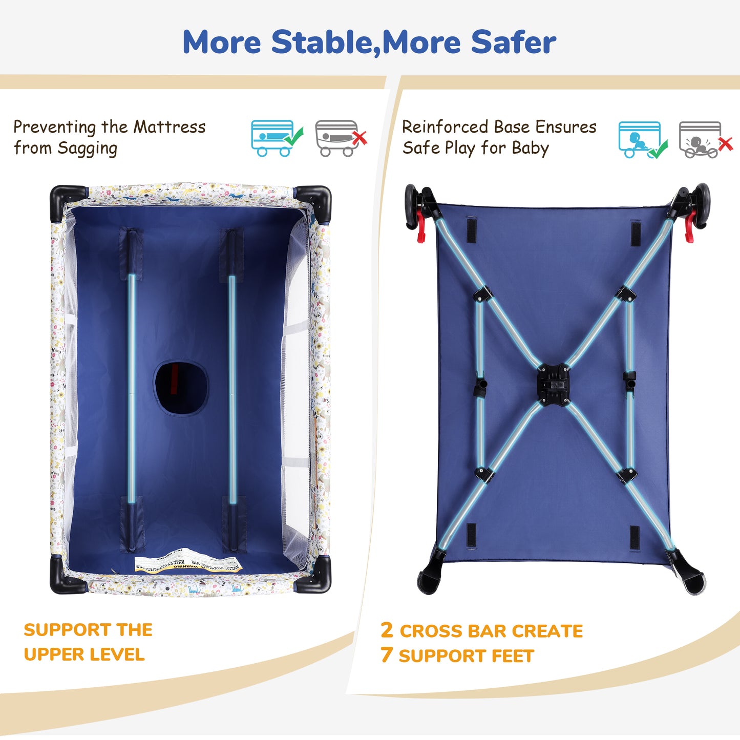 Minikid Baby Playard with Bassinet,Unisex Playpen Include Music Box and Hanging Toys,Portable Crib for Newborn to Toddlers,Blue