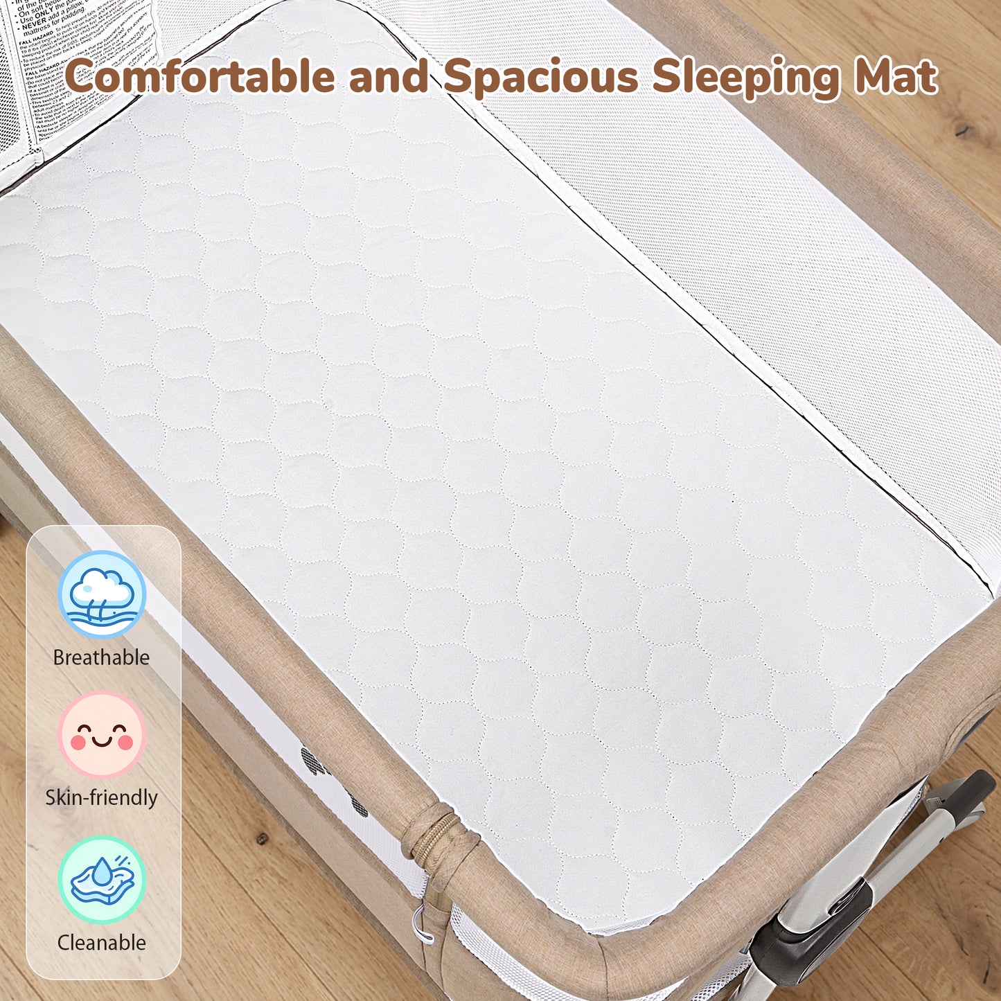 Minikid 3-in-1 Baby Bassinet Bedside Sleeper, 6 Height Adjustments, Full Mesh Breathable, Portable Newborn Baby Crib with Storage Basket,Oatmeal