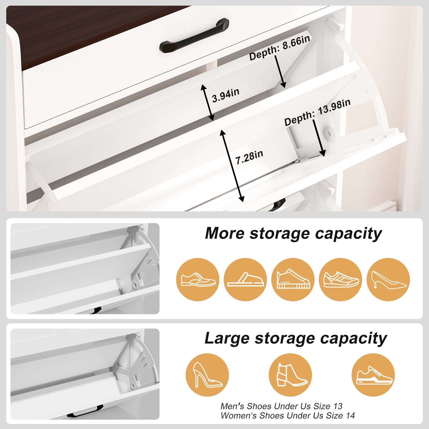 Nifamembo Shoe Cabinet with 2 Flip Drawers, Freestanding Shoe Organizer with Drawer for Entryway