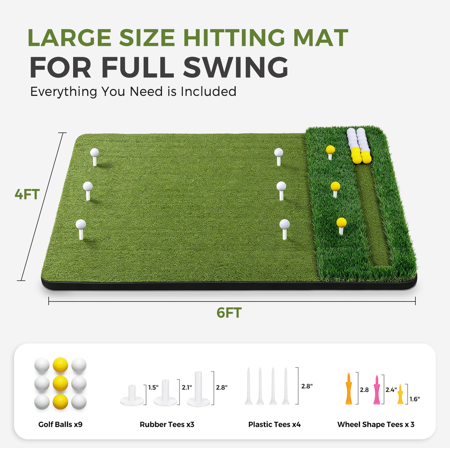 Vipuse 6*4FT Premium Golf Hitting Mat - Indoor/Outdoor Golf Practice Mat with Fairway & Rough Turf, Includes Golf Balls, Tees & strap, Perfect for Swing, Chipping & Driving Training for All Skil