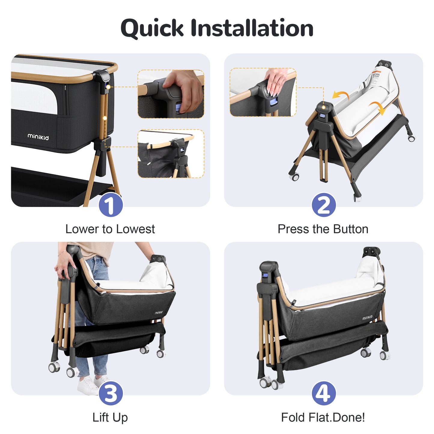 Vipuse 3-in-1 Baby Bassinet Bedside Sleeper, Black
