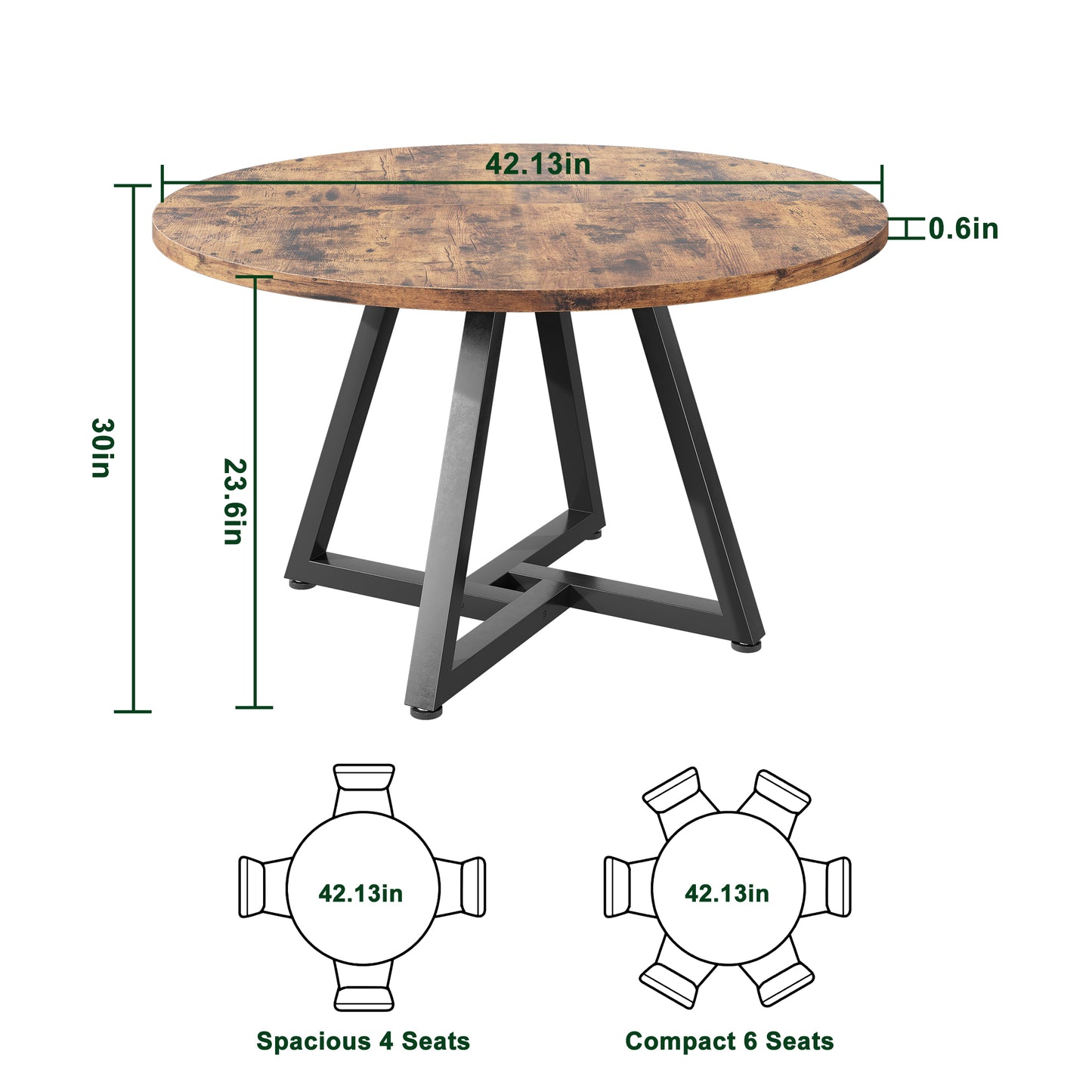 Hijob 42 Inch Rustic Round Dining Table, Circle Dining Table for Dining Room, Home(Only Table)