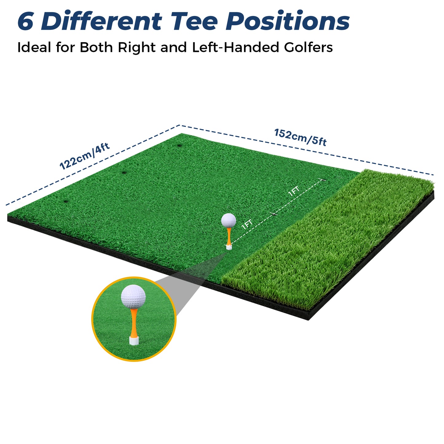 Vipuse 5*4FT Premium Golf Hitting Mat - Indoor/Outdoor Golf Practice Mat with Fairway & Rough Turf, Includes Golf Balls, Tees & strap, Perfect for Swing, Chipping & Driving Training for All Skil