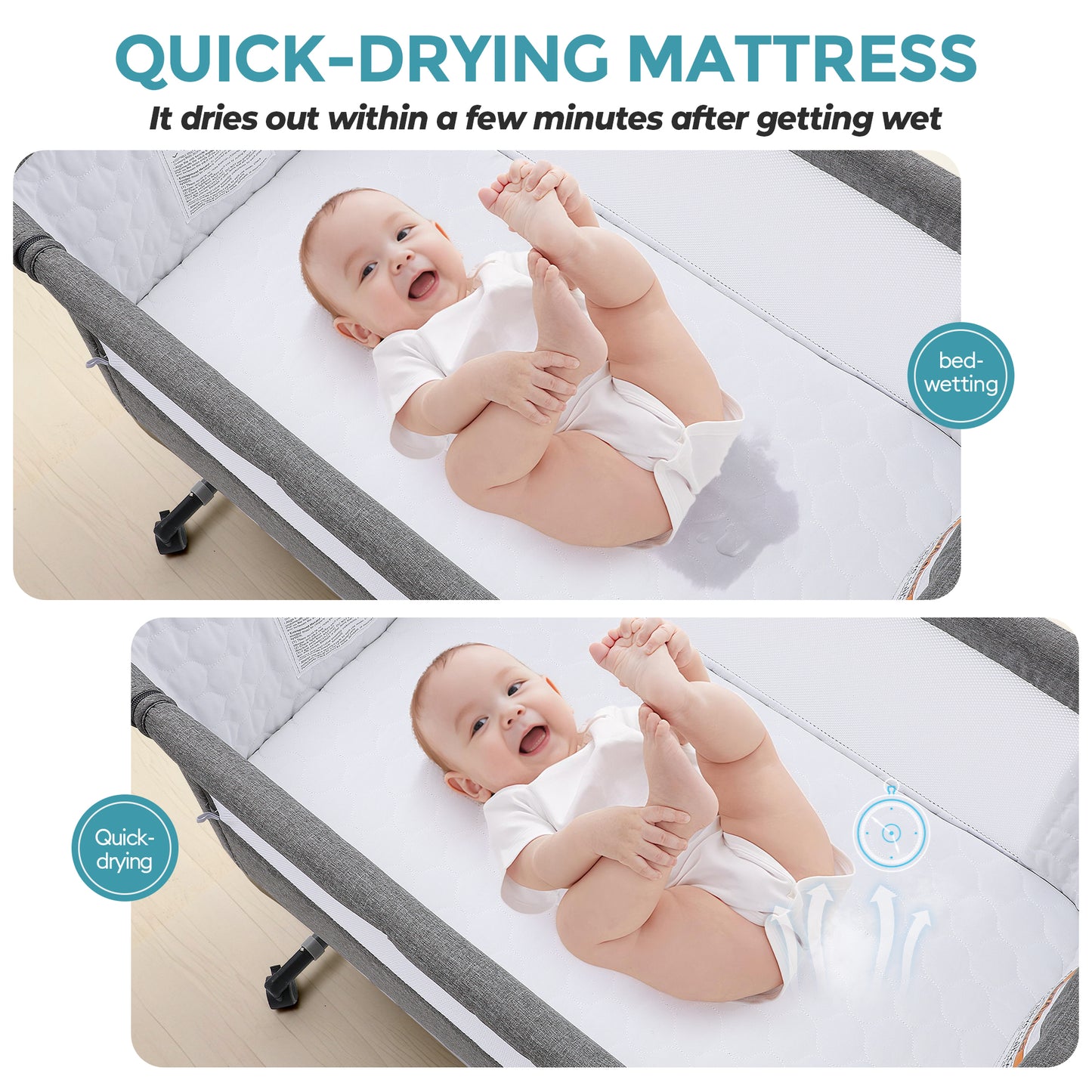 Anyask Baby Bedside Bassinet, 6 Height Adjustable Crib with Mosquito Net&Storage&Lockable Wheels for Infants, Light Grey