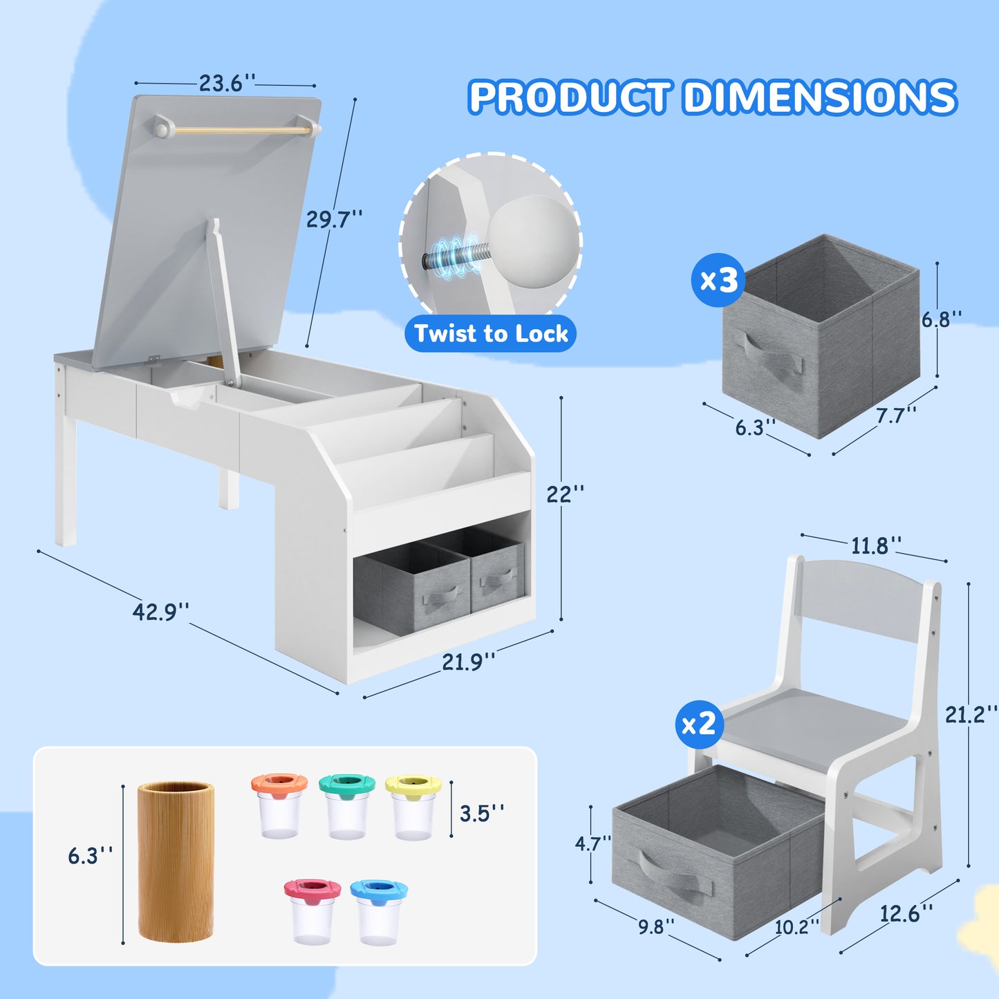 Hijob 5-in-1 Kids Art Table & Chair Set – Convertible Easel with Paper Roll Holder, Storage Drawers & Foldable Craft Desk, Toddler Activity Learning Center for Playroom, Gray