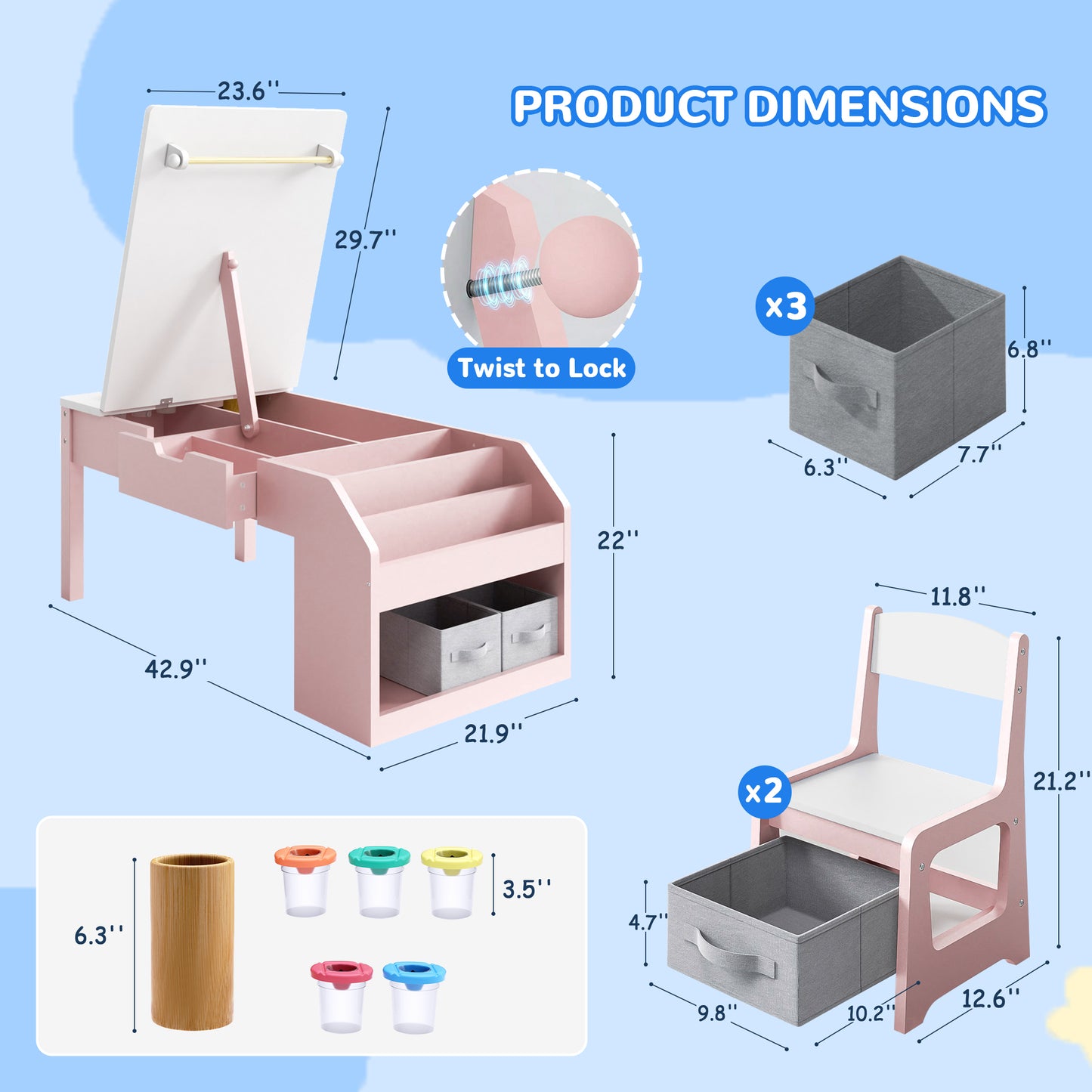 Hijob 5-in-1 Kids Art Table & Chair Set – Convertible Easel with Paper Roll Holder, Storage Drawers & Foldable Craft Desk, Toddler Activity Learning Center for Playroom, Pink