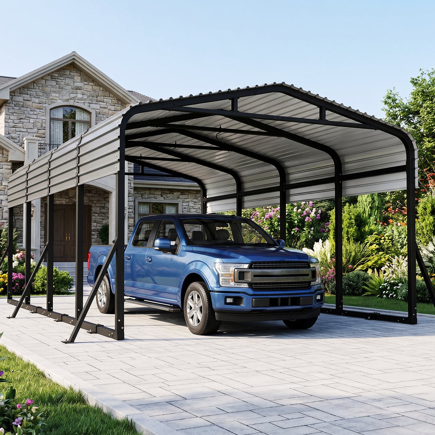 Cocosity 12x20 FT Metal Carport with Galvanized Steel Roof, Heavy Duty Outdoor Hardtop Car Shelter with Reinforced Ground Anchors for Cars, Boats, Tractors and Trailers Black