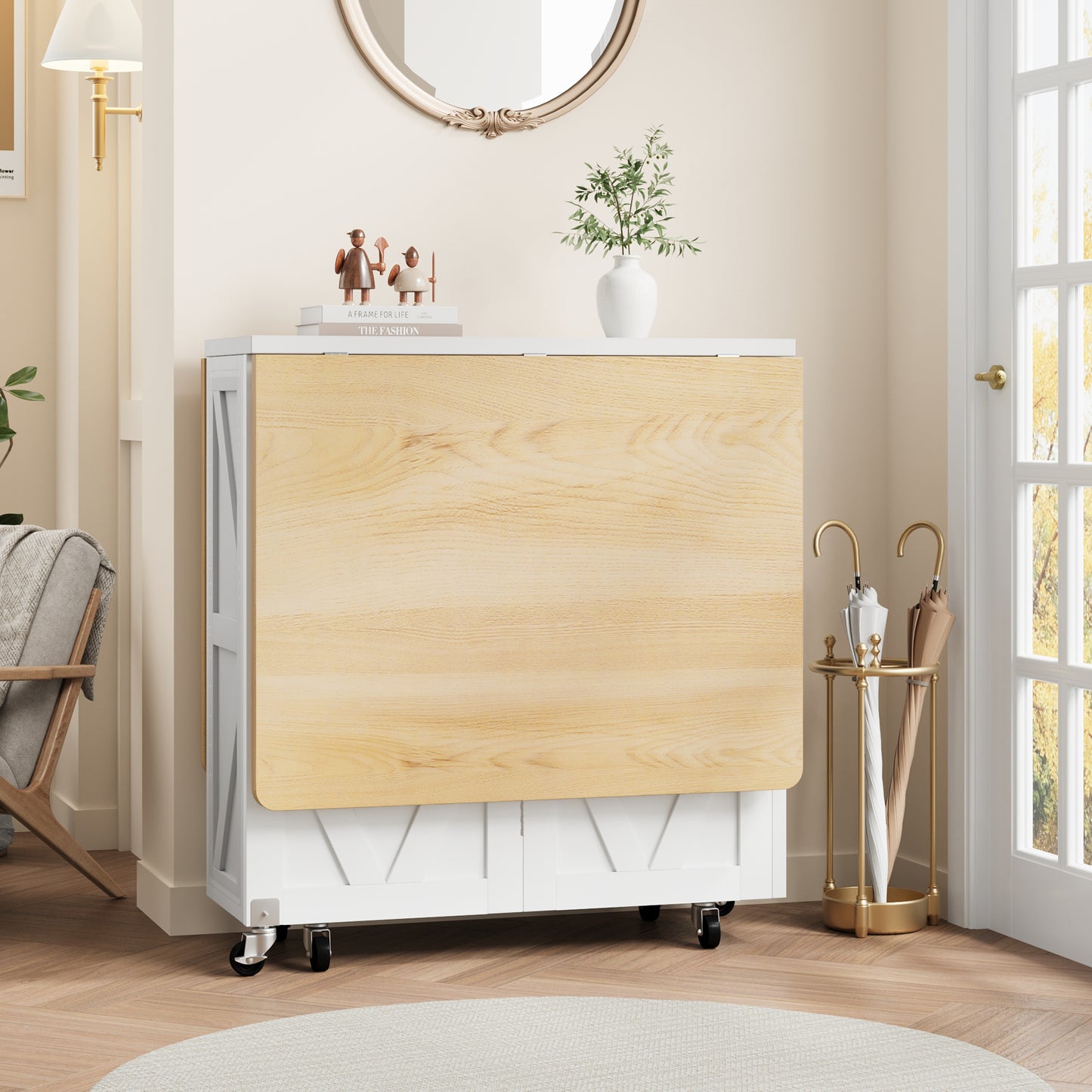 Anyact Space Saving Versatile Folding Kitchen Dining Table with Wheels & Storage Shelf for Small Apartment