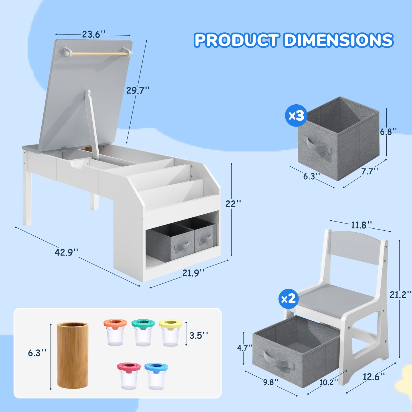 Anyact 5-in-1 Kids Art Table w/Easel, Toddler Craft Table & Chair Set for Drawing with Paper Roll Holder & Storage Drawers, Child Activity Table, Gray