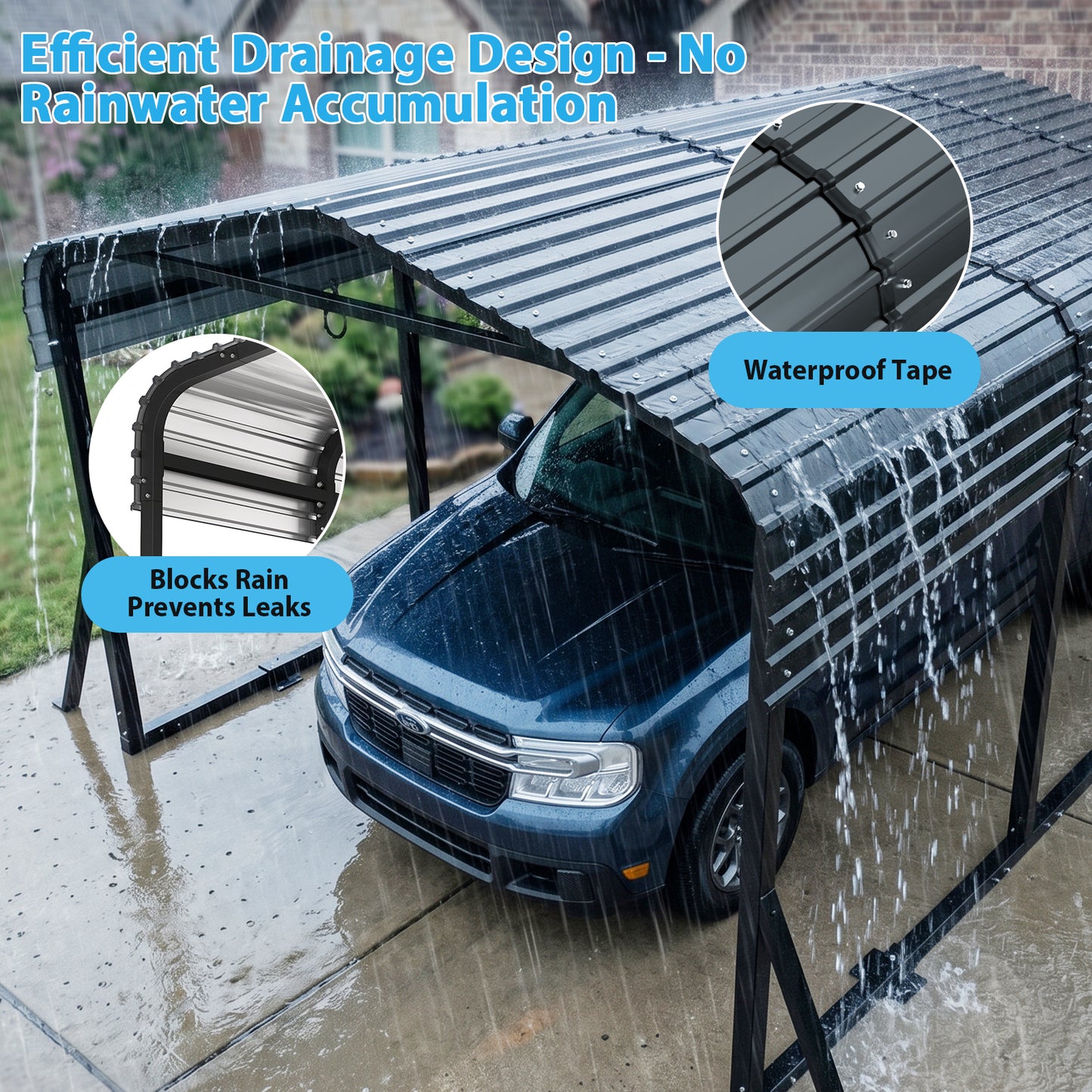 Cocosity 10x15 FT Outdoor Metal Hardtop Carport with All-Weather Galvanized Steel Roof, Multi‑Use Heavy Duty Car Shelter with Reinforced Ground Anchors for Cars, Boats, Tractor, Black