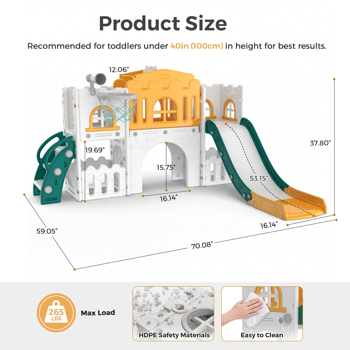Vipuse 9 in 1 Toddler Slide Playset for Kids Indoor/Outdoor for Toddlers Age 1+, Yellow & Green