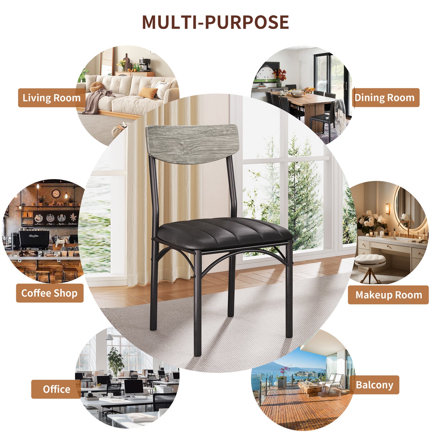Hijob Dining Chairs Set of 4, Mid-Century Modern Upholstered PU Dining Room Chair, Metal Legs for Kitchen Dining Chairs, Gray