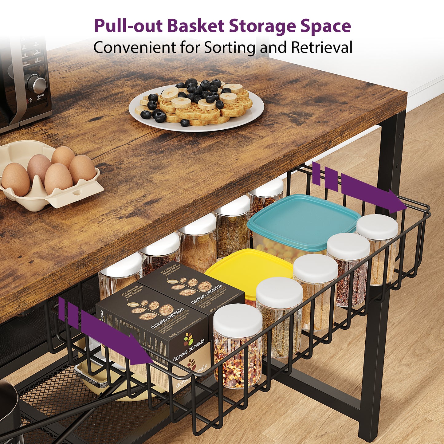 Anyact Kitchen Island with Power Outlet&5 Hooks, Bakers Rack with Storage,Industrial Coffee Bar Table for Kitchen Dining Living Room(Vintage Brown)