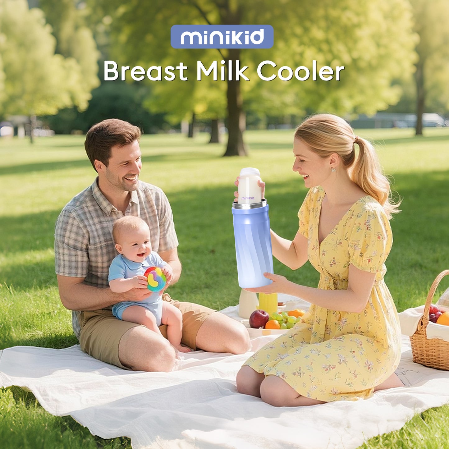 Minikid Portable Breast Milk Cooler,24H+ Extended Outdoor Cooling,20 OZ Travel Breastmilk Chiller with 2Pcs Baby Bottles for Breastmilk Storage,Blue-Purple