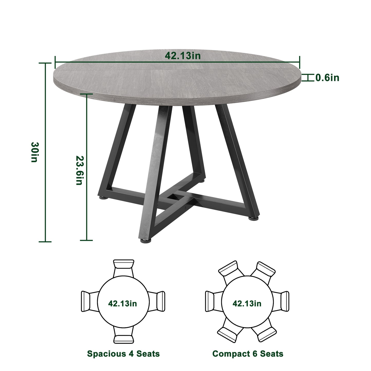 Hijob 42in Round Dining Table for 4, Kitchen Dining Room Circle Dinner Pedestal Table,Kitcen Table Sturdy Wood Kitchen & Dining Room Furniture, Gray(Only table)