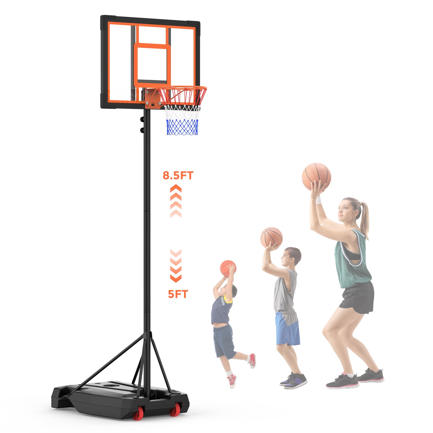 ZoWaYeBi 4.92-8.53ft Adjustable Portable Basketball Hoop&Goals for Kids/Teenagers/Youth/Adult in Backyard/Driveway/Indoor/Outdoor with Enlarged Base and PC Backboard