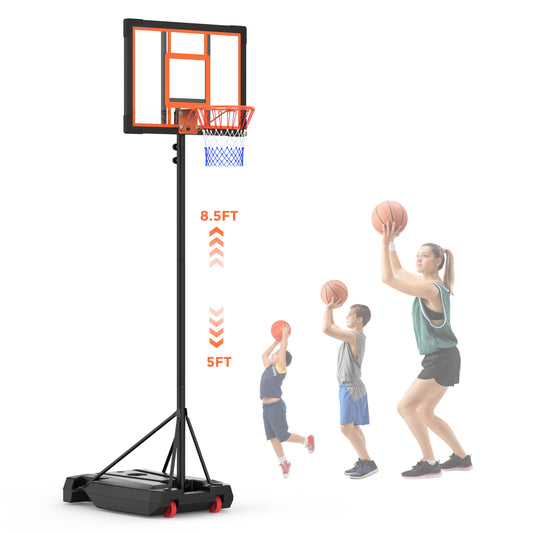 ZoWaYeBi 4.92-8.53ft Adjustable Portable Basketball Hoop&Goals for Kids/Teenagers/Youth/Adult in Backyard/Driveway/Indoor/Outdoor with Enlarged Base and PC Backboard