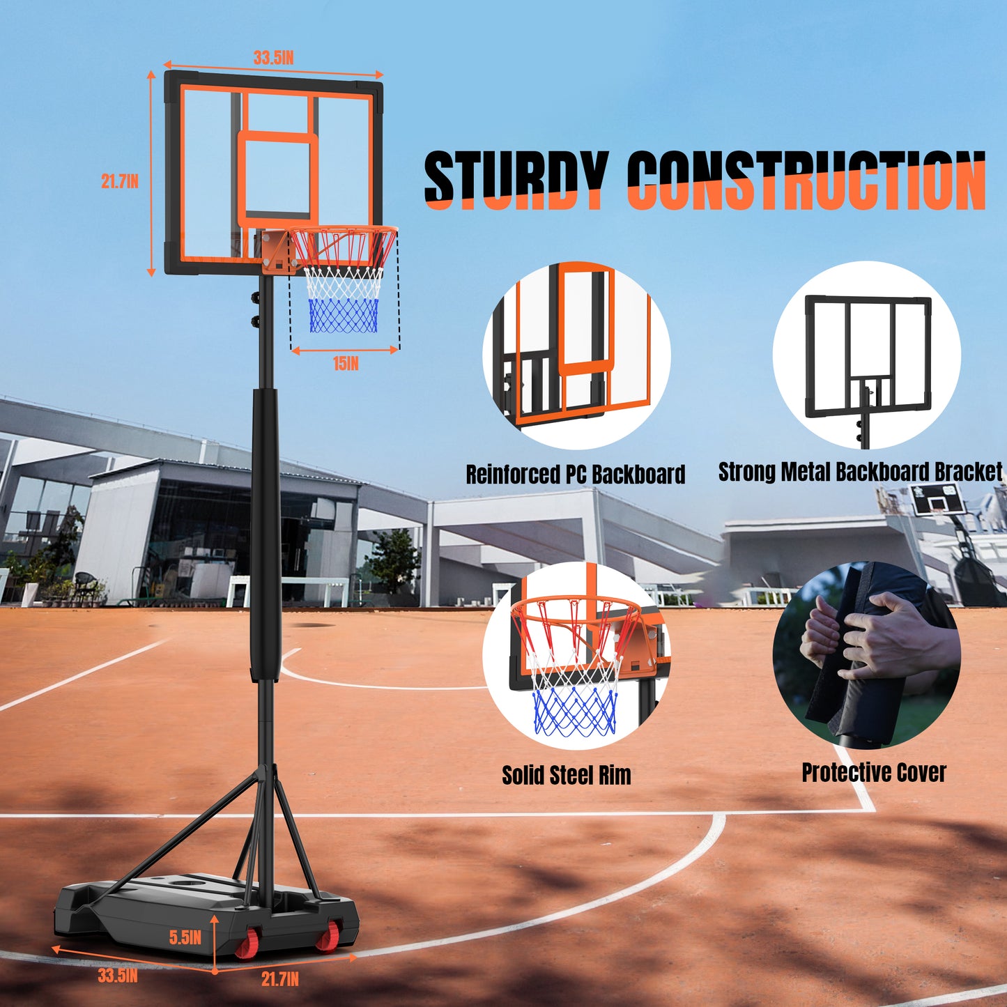 ZoWaYeBi 4.92-8.53ft Adjustable Portable Basketball Hoop&Goals for Kids/Teenagers/Youth/Adult in Backyard/Driveway/Indoor/Outdoor with Enlarged Base and PC Backboard