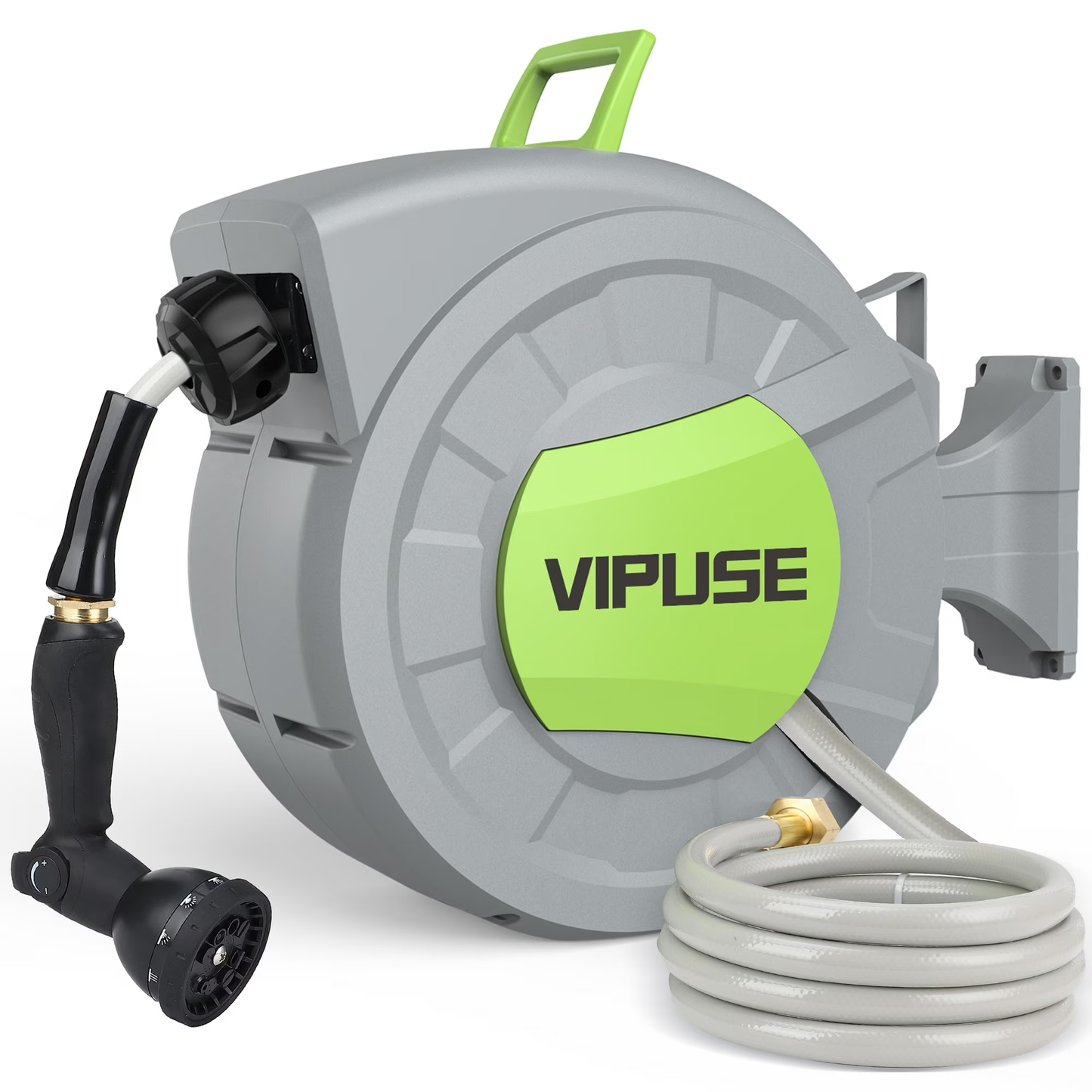 Vipuse Retractable Garden Hose Reel, 1/2 Inch x 100 ft Wall Mounted Garden Hose Reel, with 10 Pattern Nozzle, Any Length Lock, Slow Return System, 180° Swivel Bracket