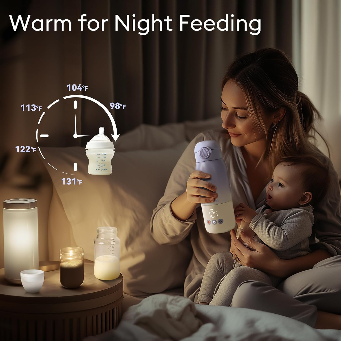 Vipuse Upgraded Bottle Warmer for Baby , Dual Heating Modes for Breast Milk and Water, 12 OZ Portable Milk Warmer, Purple