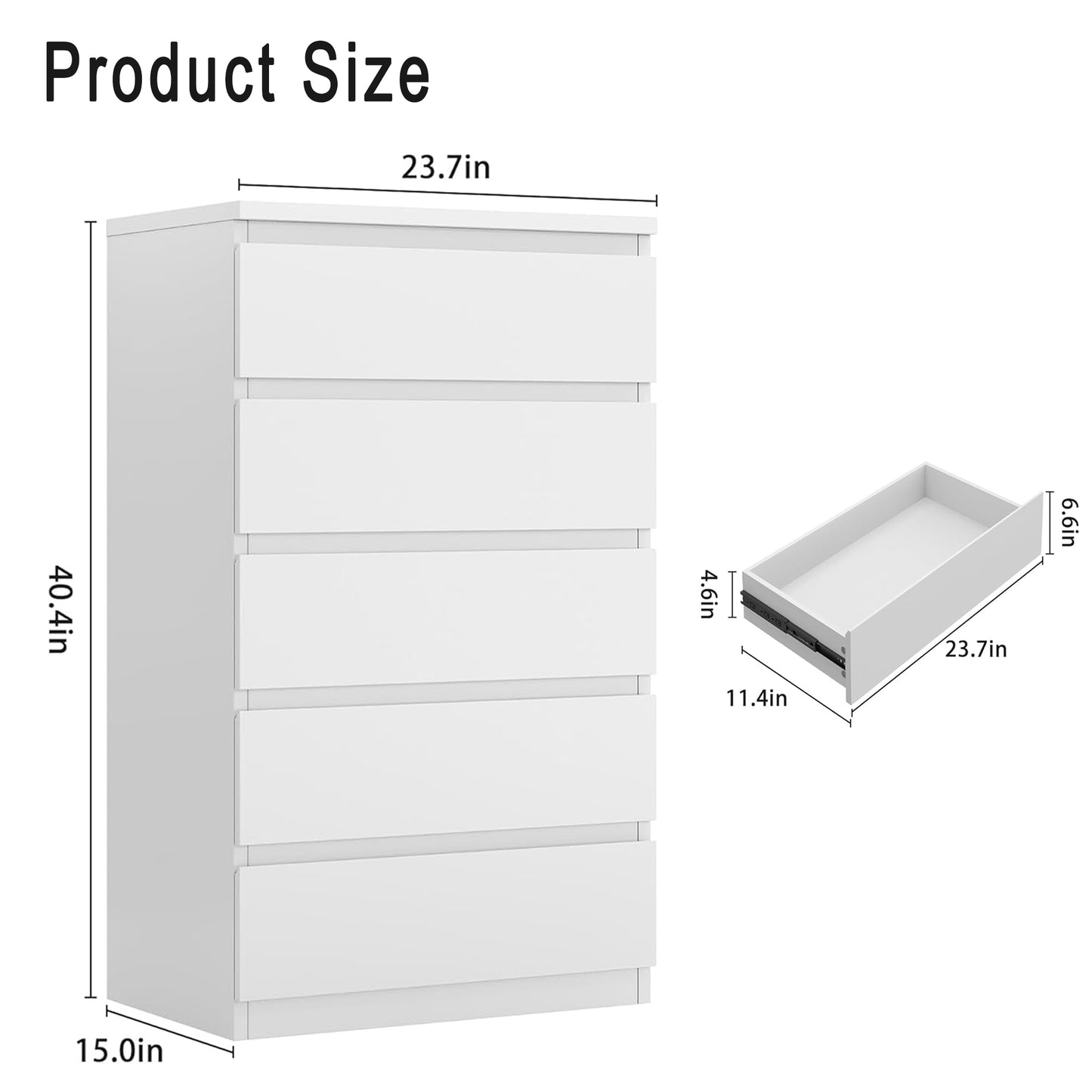 Anyact 5 Drawer Dresser, Modern Storage Cabinet for Bedroom, 40" Tall Chest Mid Century Vertical Dresser w/Natural Texture of Drawers for Living Room, Bed room, White