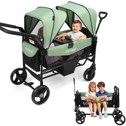 Minikid Baby Stroller Wagon With Canopy,Organizer,Adjustable Handle & Pull Bar for Infants and Toddlers,Green