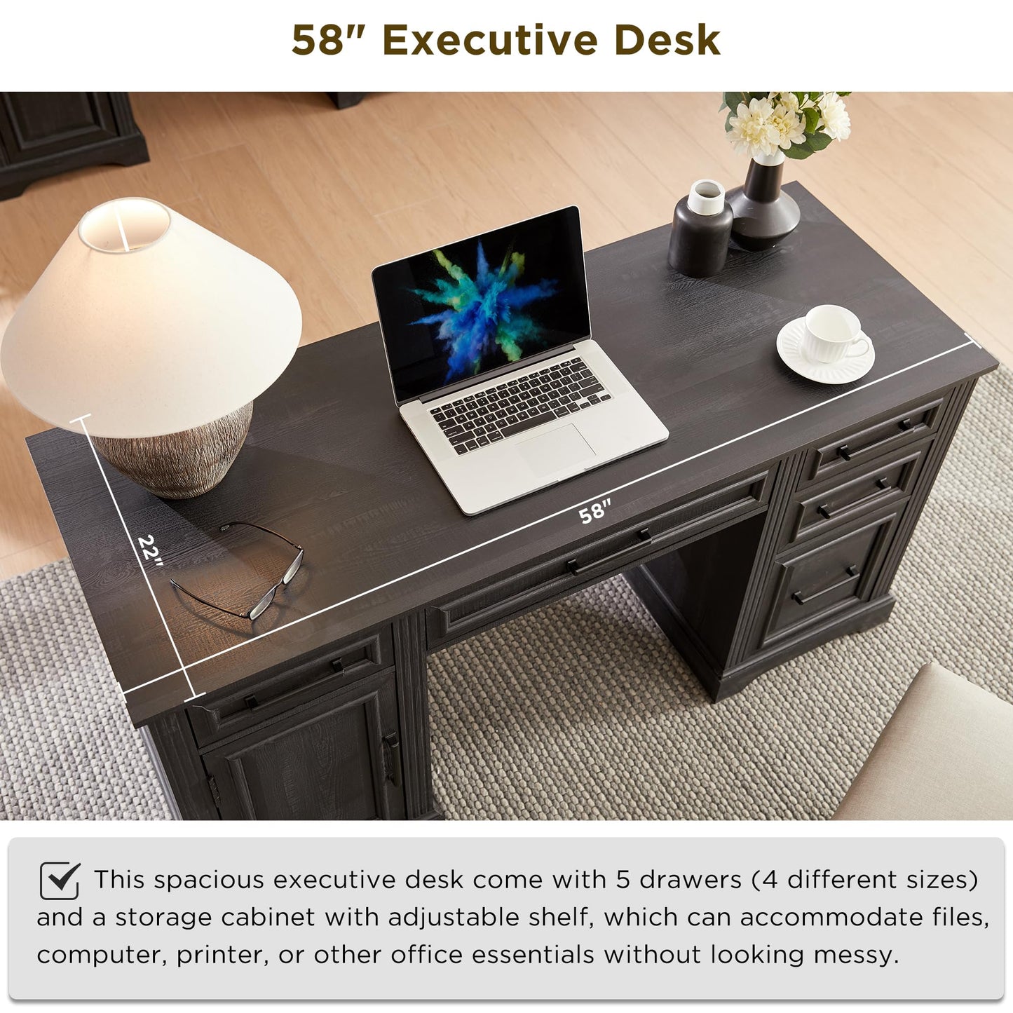 Nifamembo 58 Inch Large Computer Desk with Keyboard Tray, Embossed Texture Home Office Desk, Workspace for Work Study Writing