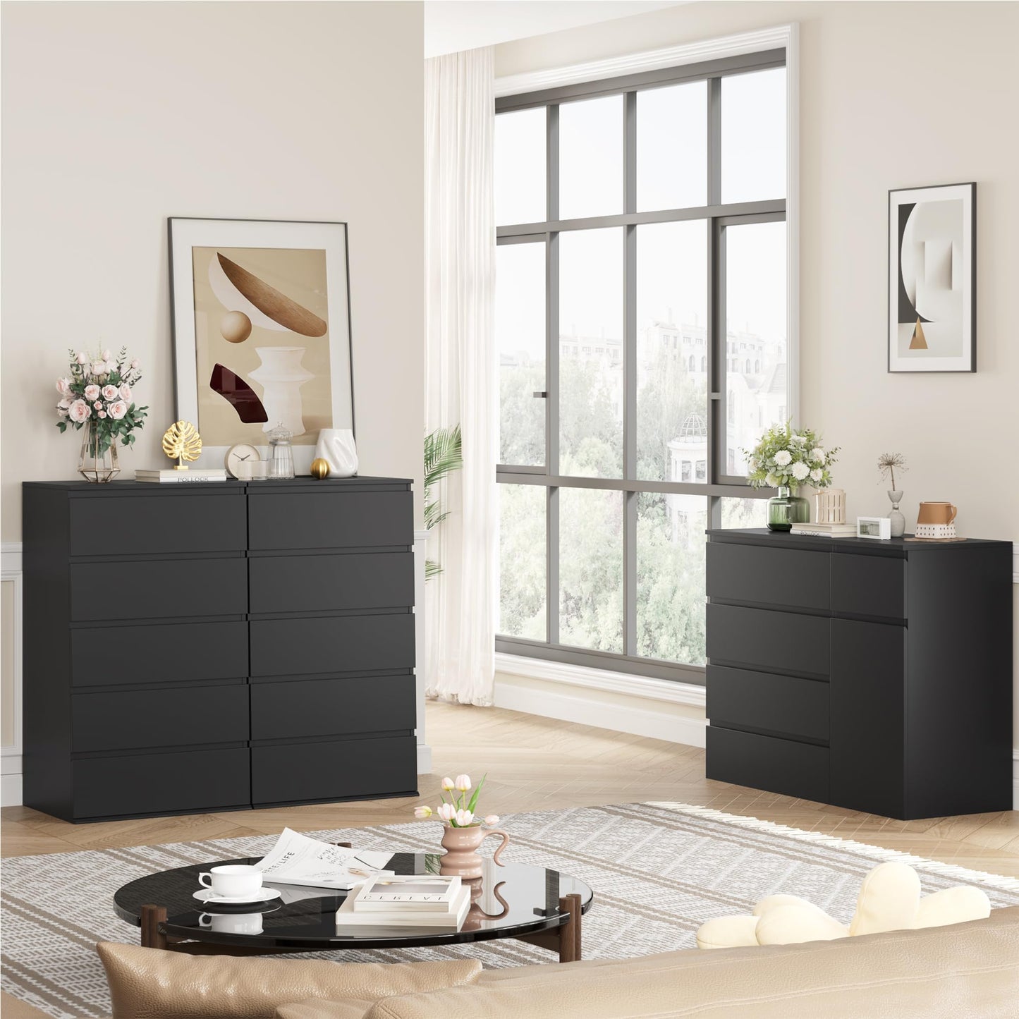 Nifamembo Modern 5 Drawer Dresser with Led, Bedroom Dressers & Chests, Black