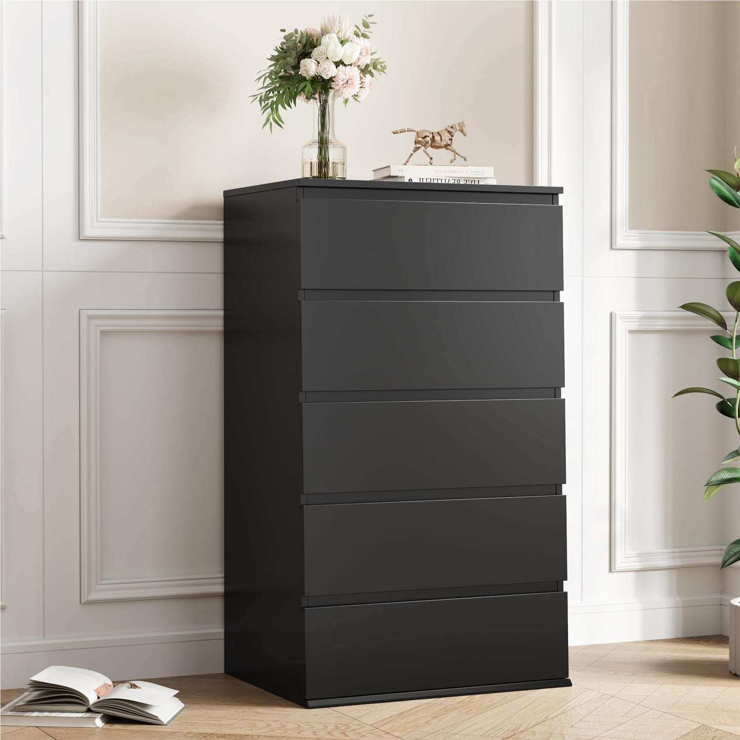 Nifamembo Modern 5 Drawer Dresser with Led, Bedroom Dressers & Chests, Black