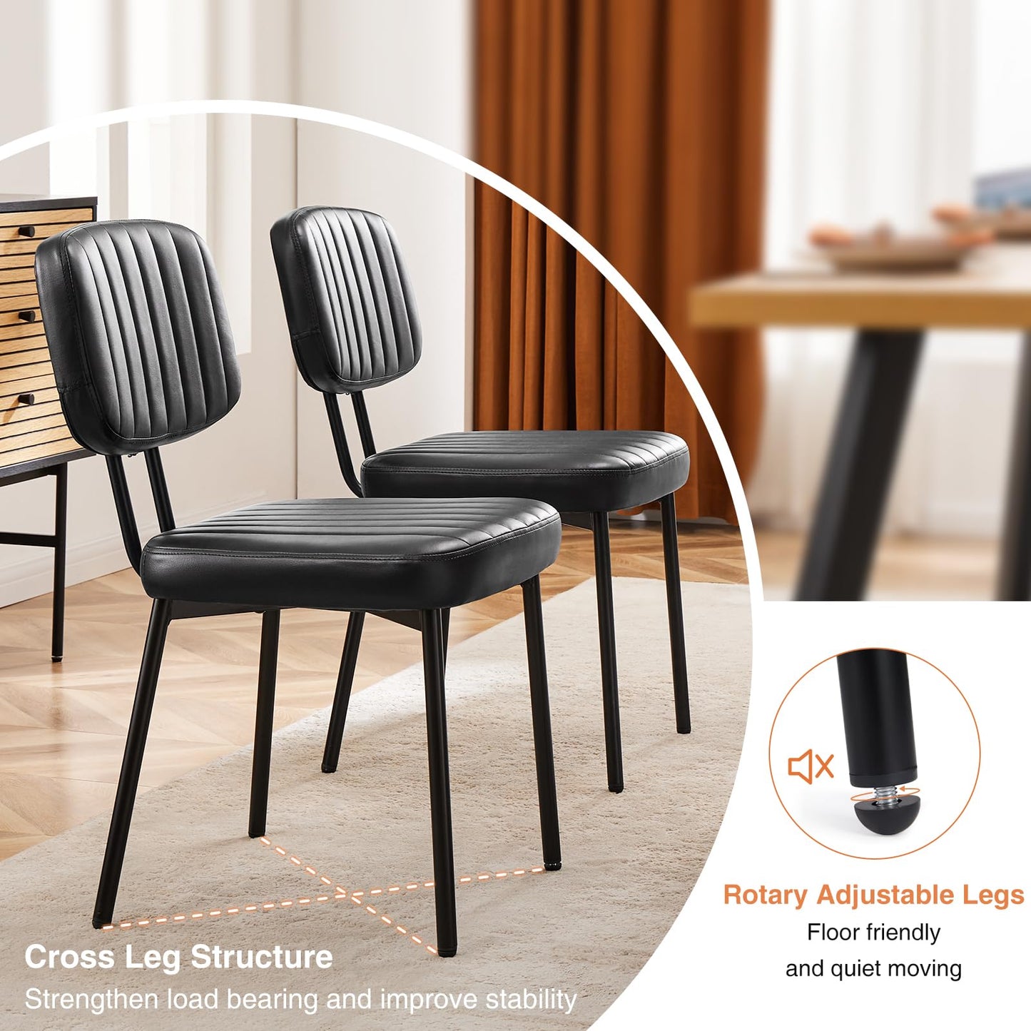 Nifamembo Dining Chairs Set of 4 with PU Leather, Walnut Bentwood Back and Metal Legs for Dining Room