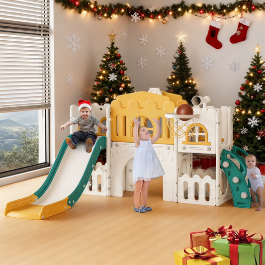Vipuse 9 in 1 Toddler Slide Playset for Kids Indoor/Outdoor for Toddlers Age 1+, Yellow & Green