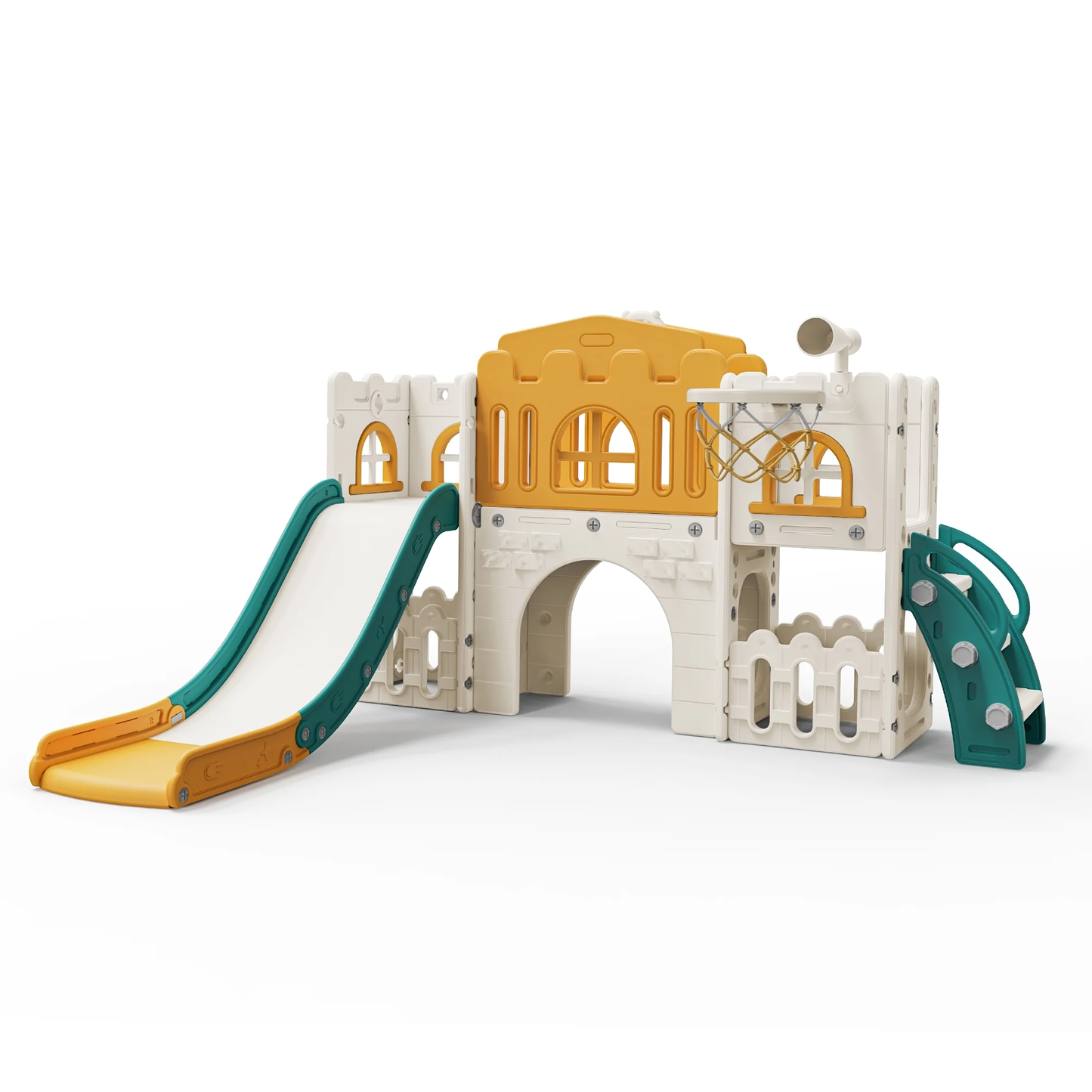 WFUN 9 in 1 Outdoor Freestanding Kids Slide Set for Toddlers Age 1+, Playground Set for Backyard, Yellow & Green