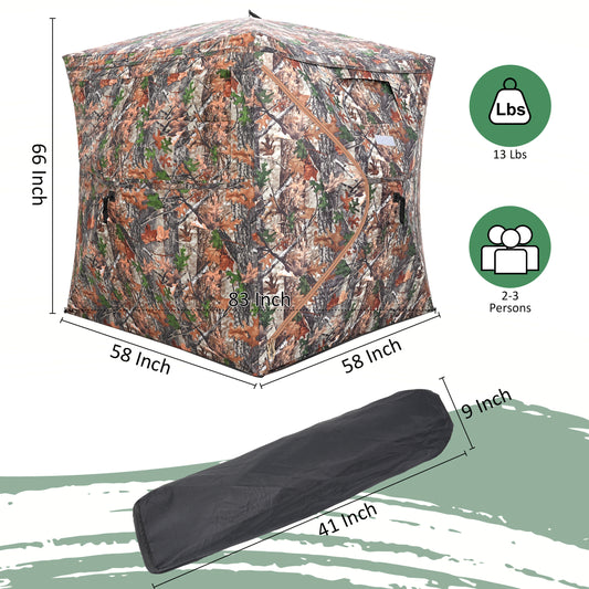 ZoWaYeBi Hunting Blind See Through with Carrying Bag, 2-3 Person Pop Up Ground Blinds 270 Degree, 300D Portable Resilient Hunting Tent for Deer & Turkey Hunting (Camouflage)